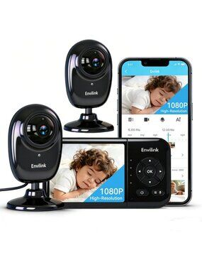 1080P No WiFi Baby Monitor with 2 Cameras, Night Vision, 2-Way Talk & Lullabies